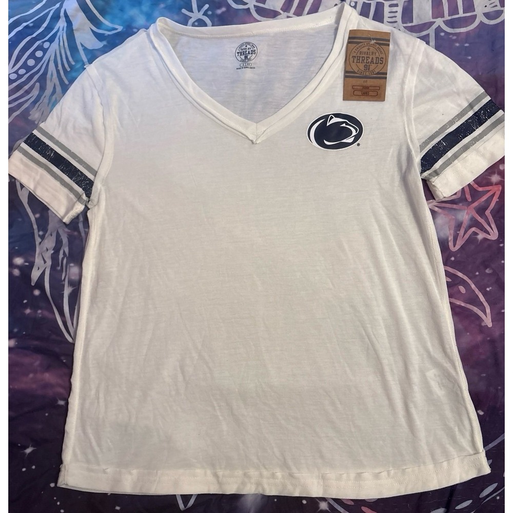 NEW Rivalry‎ Threads NCAA Women's White Penn State V Neck Tee Nittany Lions, S